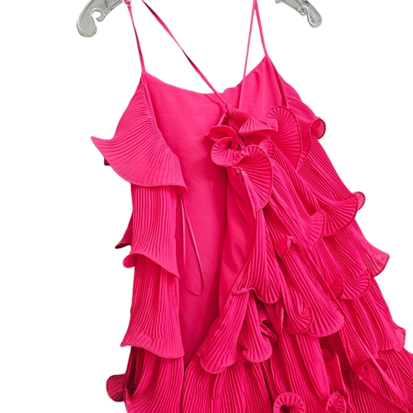Nwot Akira Hot Pink Pleated Tiered Ruffle Adjustabl Spaghetti straps Par… - Picture 7 of 17